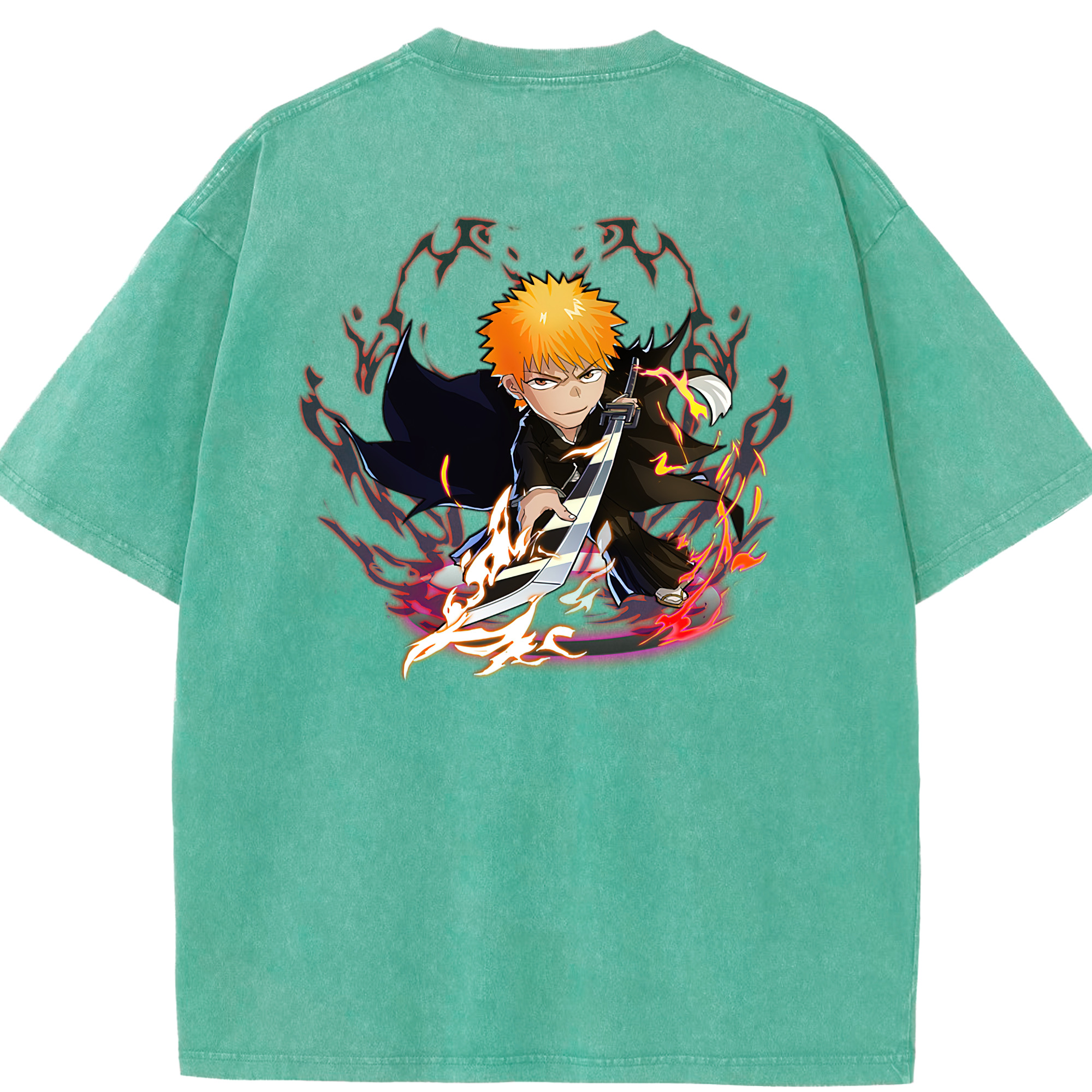 （画像用） ブリーチ 黒崎一護（くろさき いちご）BLEACH Kurosaki Ichigo 綿100% ヴィンテージ風 半袖Tシャツ（背面プリント）